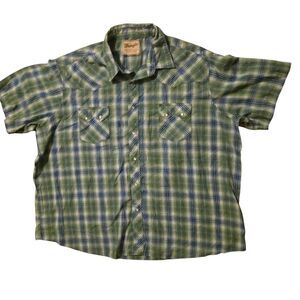 VTG Wrangler Work Wear XXL Green Plaid Grandpa Cowboy Western Y2K